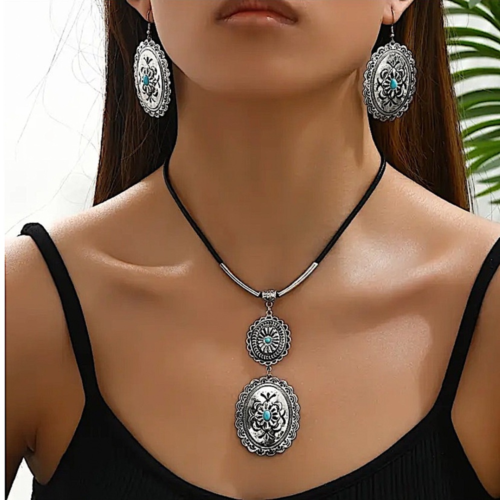 Boho Western Necklace Earrings Set